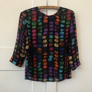 Cute Polka Dot Top - Quarter Length Cuffed Sleeves - Size XS